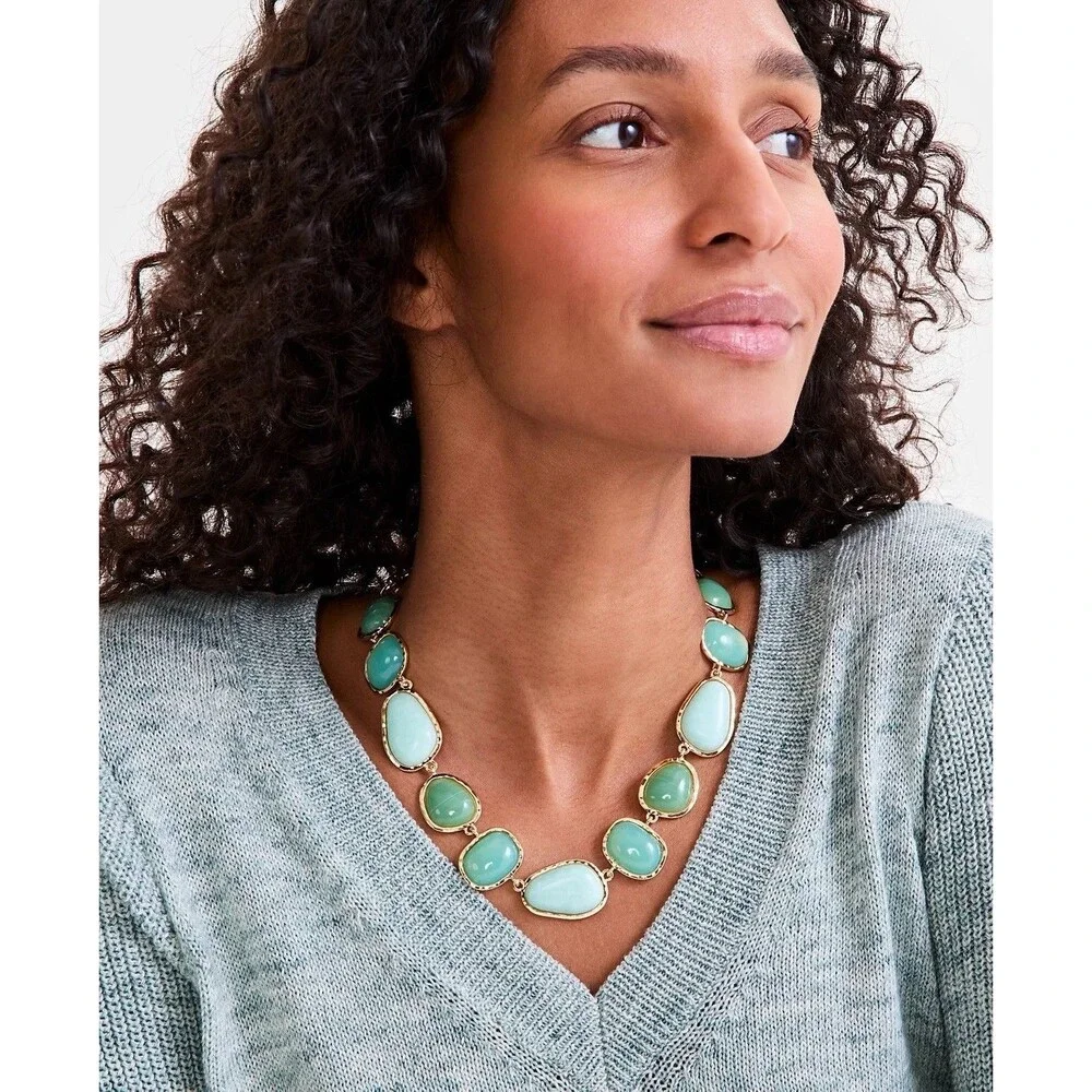 Style & Co. Gold-Tone Green Stone Statement Necklace & Matching Earring Set NWT